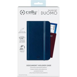 Celly PASSPORTDBL Travel Passport Holder, Useful Travel Accessory with Magnetic Closure and Pockets for Documents, Cards, Cash and Smartphones, Blue Faux Leather