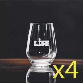 Unmarked Chess Life Stemless Wine Glasses x4 Premium 15 Oz Personalize Game King NEW