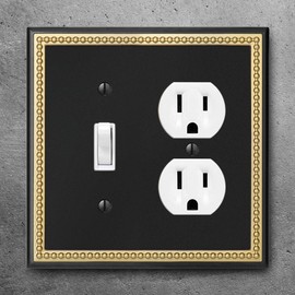Pearled Frame Decorative Wall Plate Switch Plate Outlet Cover (Toggle/Duplex, Black & Dark Golden)