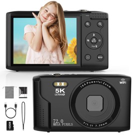 5K Digital Camera FHD 1080P 64MP Auto Focus Camera with 32GB Card 16x Digital Zoom, Portable Simple Digital Camera for Kids Students Teenagers Beginners (Black)