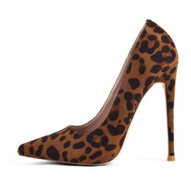 Elisabet Tang Women Pumps, Pointed Toe High Heel 4.7 inch/12cm Party Stiletto Heels Shoes Leopard Suede 8