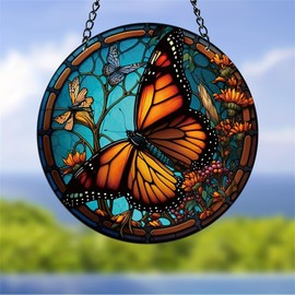 WOHAHA Butterfly Stained Window Hanging Indoor Outdoor Stained Suncatchers for Window Acrylic Panels Bedroom Garden Kitchen Wall Decoration Gifts for Women Mom Grandma Teacher