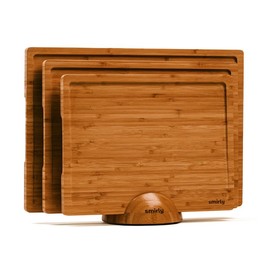 SMIRLY Wood Cutting Board Set - Small, Medium & Large Bamboo Chopping Boards with Holder, Kitchen Wooden Cutting Board Set ,Wooden Cutting Board Set - Color: Bamboo Brown, Size: 3 Pack with Holder