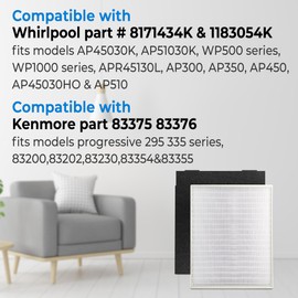 Facecool 510 & 450 Replacement Filter for Whirlpool Whispure Air Purifier 1183054K 8171434K AP510 AP51030K AP450 AP45030K WP500 WP1000, with 2 True HEPA Filter + 8 Carbon Pre-Filters