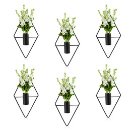 6Pcs Diamond Shape Hanging Wall Planters, Modern Geometric Wall Decor Metal Hanging Vase, Plant Hanging Wall Decor for Home Living Room Bathroom（Not Included Plants） (Black)