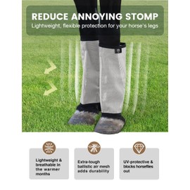 Steedvalor Horse Fly Boots Breathable Comfortable Loose-Fitting Fly Boots for Horses Reduce Stomping, Non-Slip Fly Boots for Horses Set of 4 Silver Grey L