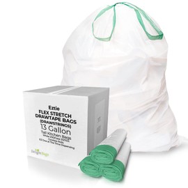 Tall Kitchen (200 count), 13 Gallon, Drawstring Trash Bags, White, Kitchen Bags, 0.9 Mil Thickness, Tall Kitchen Garbage Bags,13 Gallon