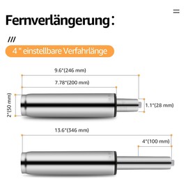 Mastery Mart Gas Lift for Office Chairs, Length 246 mm - 346 mm, Gas Struts, Gas Spring Maximum Load 450 kg, Office Chair Replacement Parts, TÜV, Class 4, Universal Fit (Silver, Not for 1KEA)