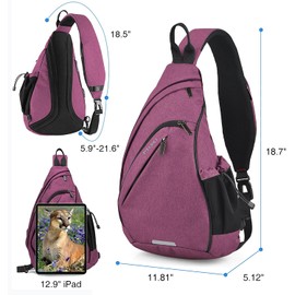 mixi Sling Bag Men Backpack Unisex One Shoulder Bag Hiking Travel Backpack Crossbody with USB Port for Men Women Versatile Casual Daypack-19 inch,Purple
