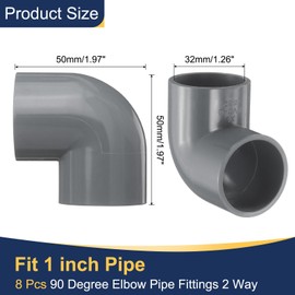 sourcing map 8pcs 1" 90 Degree Elbow Pipe Fittings, Furniture Construction Grade 2-Way 90 Degree Elbow PVC Corner Adapter for DIY Construction Furniture Garden Shelf Connection, Grey