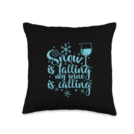Snow winter cold ice frost season winter sports Snow is Falling My Wine is Calling Winter Throw Pillow, 16x16, Multicolor