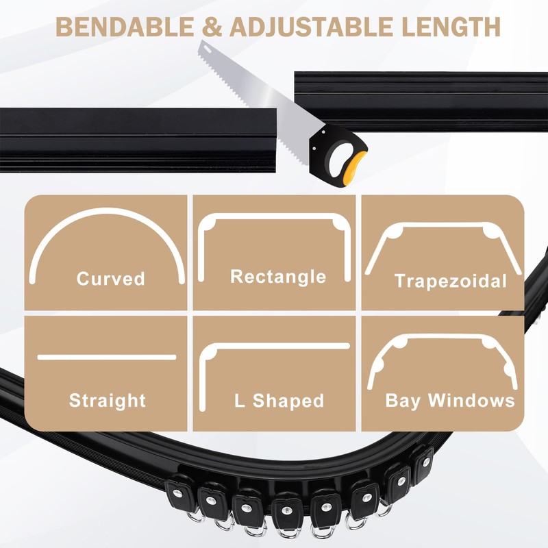 DOEIEZ Aluminum Ceiling Curtain Track Set with Hooks Ceiling Mount