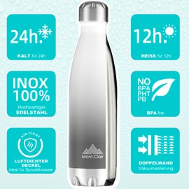Mont-Clair Stainless Steel Drinking Bottle - Thermos Flask - BPA-Free - Water Bottle, Stainless Steel Drinking Bottle 500 ml - 24 Hours Cold & 12 Hours Warm - Leak-Proof Drinking Bottle - Thermos