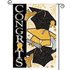 AVOIN colorlife Congrats Graduation Garden Flag 12x18 Inch Double Sided Outside, Graduates Caps Diploma Ceremony Class 2025 Yard Outdoor Decoration BLACK