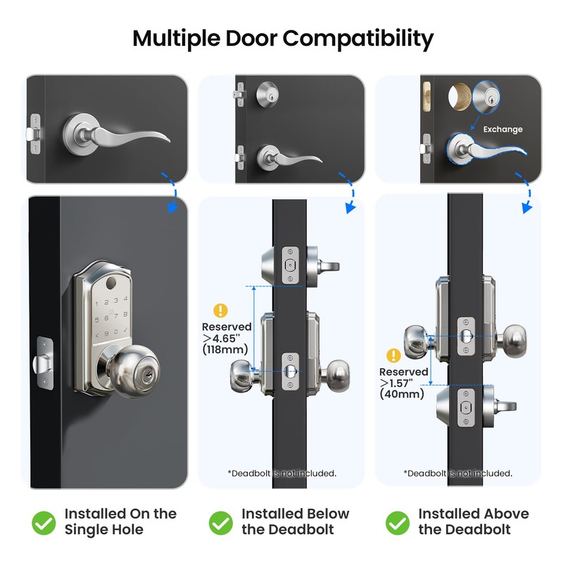 Veise VE018 Smart Knob Handle Lock - Fingerprint, App Control,