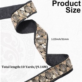 CABODYALS 10 Yards Black Jacquard Lace Ribbon Embroidery Hanfu Trim Polyester Sequin Paillette Single Face Fabric Vintage Embroidered Ribbons for Sewing Making Clothing Accessories DIY Craft Supply