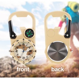 SUWIWKKOA Carabiner Watch Multifunctional Luminous Clip on Carabiner Watch Mini Quartz Watch Compass, Clip On Luminous Multifunctional Watch Compass for Outdoor Climbing Activities