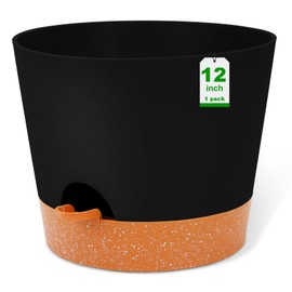 GARDIFE 12 inch Plant Pots, planters, Self Watering Pots, Large Plastic Flower pots with Deep Reservior and High Drainage Holes for Indoor Outdoor Plants and Flowers, Black