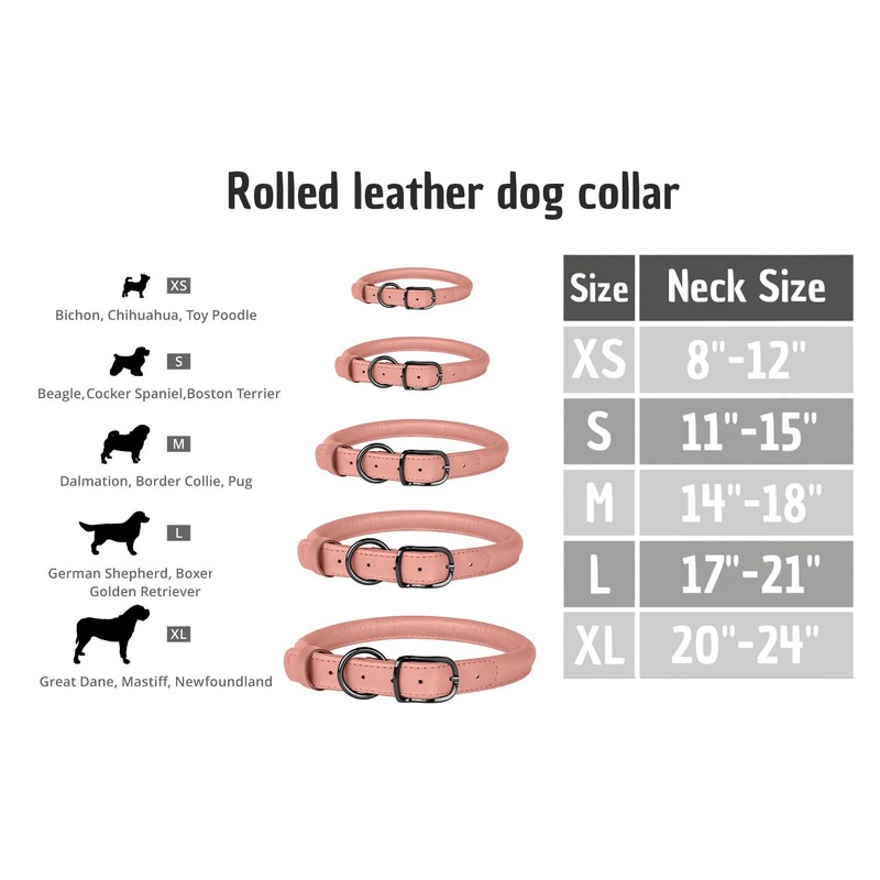 BUDKAS Rolled Leather Dog Collar for Small Medium Large Dogs