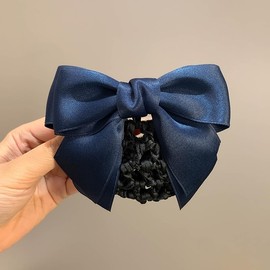 Professional Hair Bun Cover Net Snood Hairnet Bowknot Lace Barrette Hair Clip Hair Accessories For Womens Nurse Stewardess Clips and Barrettes (Blue)