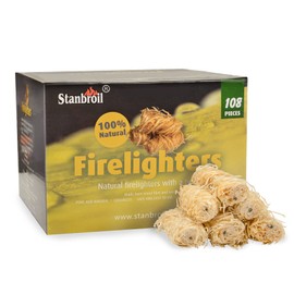 Stanbroil 108 pcs Fire Starters, Natural Charcoal Fire Starters Super Fast Lighting Perfect for Barbecue Grills, Smokers, Wood Stove, Campfires and Outdoor Fireplaces