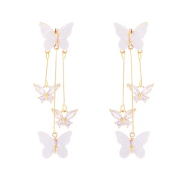 Purple Butterfly Tassel Style Zircon Earrings for Women Crystal Rhinestone Drop Earrings Long Butterfly Dangle Earrings Wedding Jewelry for Women