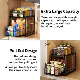 SILUB Under Sink Organizer, 2-Tier Pull Out Cabinet Organizer, Kitchen Bathroom Organizer and Storage, Spice Rack for Kitchen, Multi-use Sliding Drawers Shelves (1 Pack)