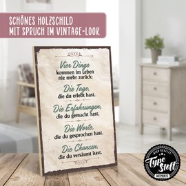 TypeStoff Wooden Sign with Saying - Four Things Never Come Back - Vintage Look with Quote as Gift and Decoration - HS-00523