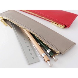 Slip-On OSL Flat Pen Case, Mini Taupe OSL-1601 Genuine Leather, Compact, Simple, Fountain Pen, 1 Piece