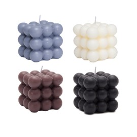 Bubble Candle, 4pcs Cube Soy Wax Bubble Candles Scented Aesthetic Bubble Candle Set for Home Bedroom Decor Birthday Mothers Day Gifts for Mom (Black+ White+Grey+Brown)