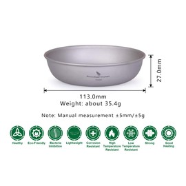 Boundless Voyage Ultralight Camping Titanium Pan Dish Plate with Carry Bag Outdoor Titanium Tableware and Utensils Measuring Kit Ti15136B