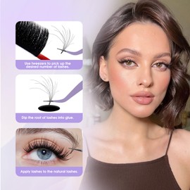 Easy Fan Eyelashes, 2D Wispy Volume Eyelash Extensions, D Curl, 0.05 mm, Mixed, 13-18 mm, Russian Eyelash Extension, Individual Eyelashes (Eyelash Extension-2D-05-D-13-18)