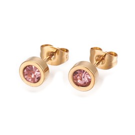 Unbranded Stainless Steel Ear Studs Rhinestone Flat Round Mixed Color Gold 14mm 6Pair Z389