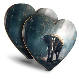 Destination Vinyl ltd Great Coasters (Set of 2) Heart - African Elephant Forest Drink Glossy Coasters/Tabletop Protection for Any Table Type #13162