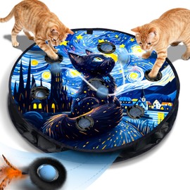KiwiLove Interactive Cat Toy with Motion Activated Ball & 7-Hole Play Mat, Hide and Seek Exercise Game for Indoor Cats, Automatic Moving Cat Ball in Pouch, Rechargeable Kitten Toys (Starry Night)