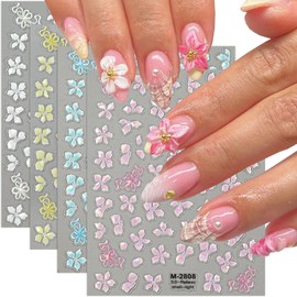 Flower Nail Sticker for Nails Art 3D Self-Adhesive Hibiscus Nail Decals Summer Flowers Nail Charm Stickers DIY Manicure Decoration Supplies for Women and Girls Daily Wear Nails