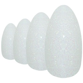 Bling Art Almond False Nails Fake Stiletto Gel Glitter Glossy Acrylic Long 24 Tips Glue (Pearl White Gel)