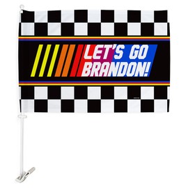 Lets Go Brandon Checker Car Flag Bandera Para Carros Republican Gifts NASCAR Outdoor Cars Decorations for Window Clip Pole Mount Auto Decor Accessories MAGA Signs Trump 2024 Flag Made In USA