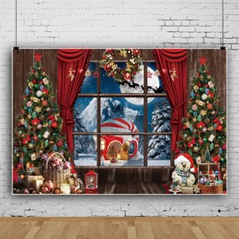 DASHAN 7x5ft Christmas Backdrop Xmas Tree Gingerbread House Window View Polyester Background for Photography Family Festival Party Merry Christmas Event Banner Decoration Photo Booth Props