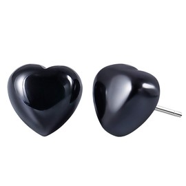 Jewboo Obsidian Stud Earrings 925 Sterling Silver Plated Heart Shape Earrings Stone Healing Crystal for Women, Silver, Agate