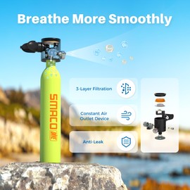 SMACO S300 Plus Mini Scuba Tank 0.5L Lung Air Tank Portable Mini Diving Tank Reusable Pony Bottle up to 10 Minutes Dive Time Backup Diving Oxygen Cylinder for Underwater Exploration Rescue