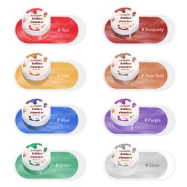Luster Dust Set 8 Colors: E-Kongton Edible Glitter for Drinks, Cakes Decorating, Strawberries, Fondant, Gum Paste.Luster Dust Edible Set for Baking Decoration(3gram each bottle)
