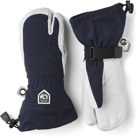 Hestra Heli Ski Damen-Handschuh – klassischer 3-Finger-Leder-Schneehandschuh zum Skifahren, Snowboarden und Bergsteigen (Damenpassform), Marineblau/Offwhite, Größe 9