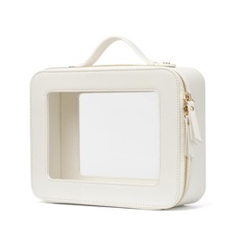 Popvibe Clear Makeup Case White Toiletry Bag Travel Large Clear Cosmetic Bag with Zipper, Big Make Up Bag Organizer Women Traveling TSA Approved Transparent Bag Car for Essentials