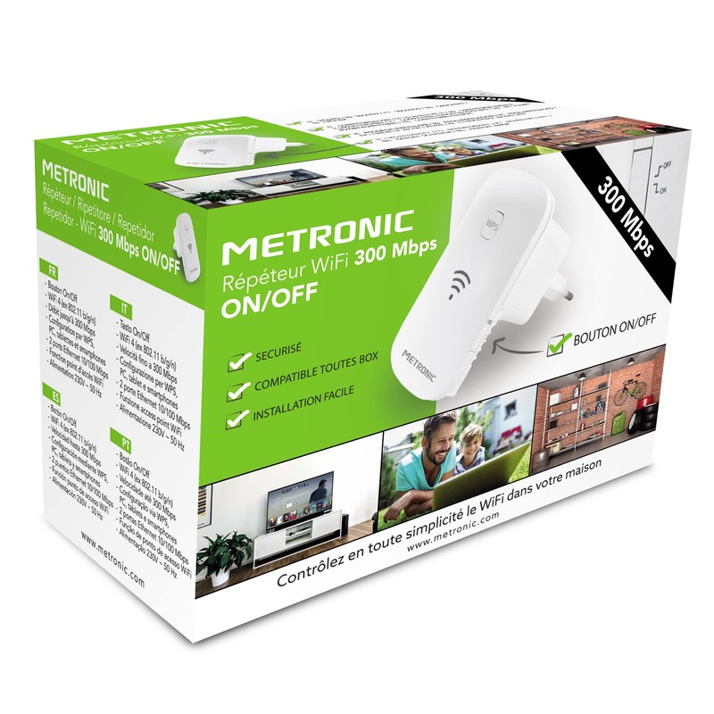 Metronic 495437 WiFi Repeater 300 Mbps with On/Off Switch