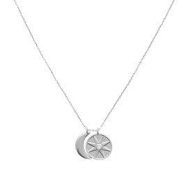 Honeycat Moonchild Sun Moon Charm Necklace in Gold, Rose Gold, or Silver | Minimalist, Delicate Jewelry (Silver)