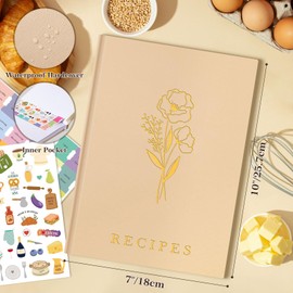 Lanpn Blank Recipe Book Cookbook to Write in Your Own Recipes, B5 Leather Cover Waterproof Empty Cooking Journal for 70 Recipes, Recipe Notebook with Stickers to Organize Your Family Recipes, Oat