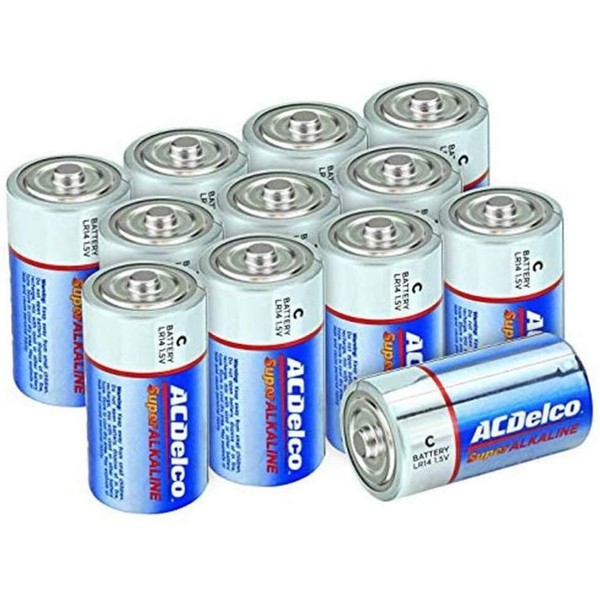 ACDelco 12-Count C Batteries, Maximum Power Super Alkaline Battery, 10-Year Shelf Life, Recloseable Packaging