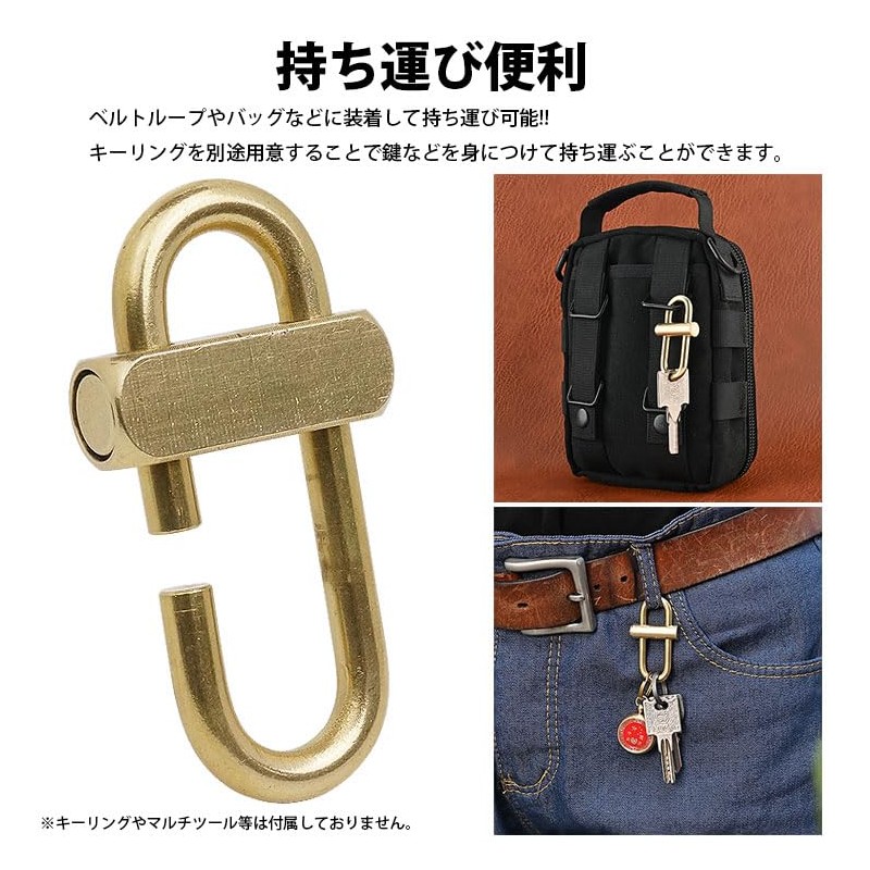 prendre PR-BRA111-EN Carabiner, Lockable, Sliding Key Holder, Brass, Small, Lightweight,