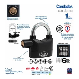 Candado Alarma Sonora Lock Caso70 70mm 110db Llave Puntos Color Negro